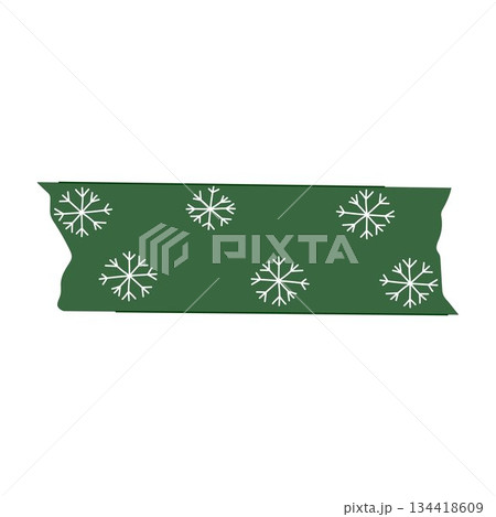 Green washi tape with white snowflake pattern 134418609