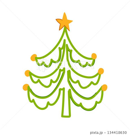Christmas tree doodle design with star and ornaments 134418630