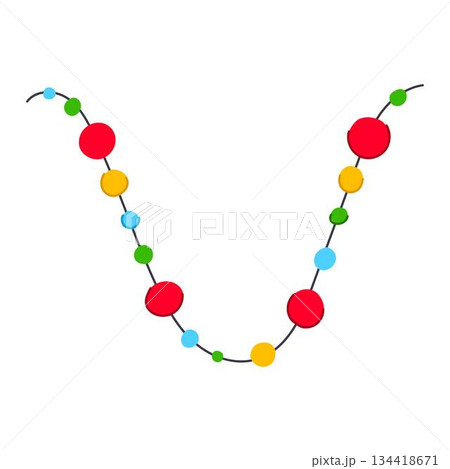 Decorative christmas garland with colorful beads forming a wave Decorative christmas garland with colorful beads forming a wave 134418671