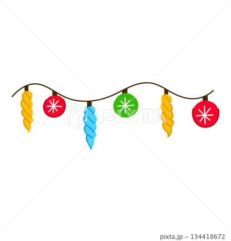 Christmas garland decorating line with colorful ornaments Christmas garland decorating line with colorful ornaments 134418672