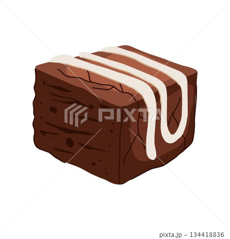 Delicious brownie square with sweet white frosting drizzle Delicious brownie square with sweet white frosting drizzle 134418836
