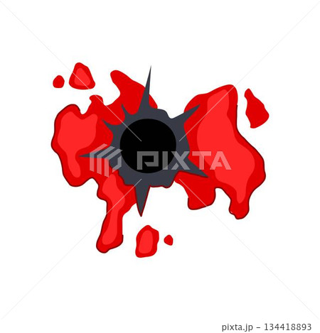 Bullet hole in surface creating blood splat Bullet hole in surface creating blood splat 134418893
