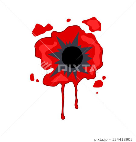 Bullet hole with blood splatter and dripping vector illustration 134418903