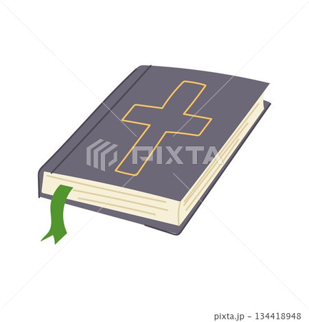 Christian holy book with cross symbol and bookmark 134418948