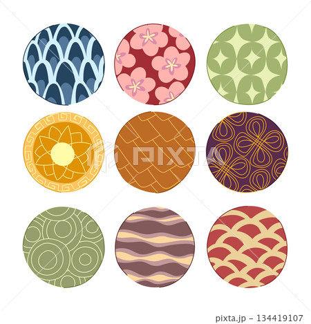 Asian traditional patterns collection in decorative circles 134419107