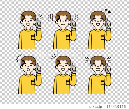 使用智慧型手機通話的青少年和二十多歲男性上半身向量插圖集_彩色 134419126