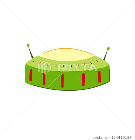 Cartoon flying saucer alien ship exploring outer space Cartoon flying saucer alien ship exploring outer space 134419187