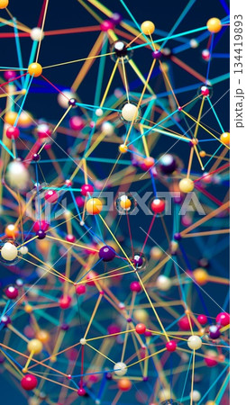 Vibrant Molecular Web: An Abstract Spheres Network on Dark Canvas 134419893