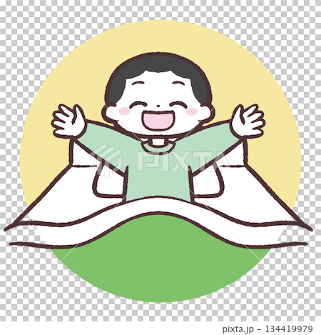 Illustration of a boy waking up refreshed 134419979