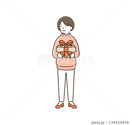 プレゼントを持つ女性 贈りものをする人 134420429