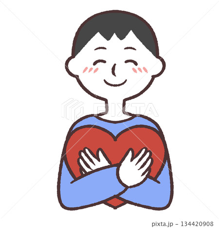 ハートを抱える笑顔の男性のイラスト ハートを抱える笑顔の男性のイラスト 134420908