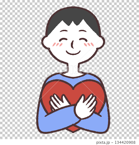 ハートを抱える笑顔の男性のイラスト ハートを抱える笑顔の男性のイラスト 134420908