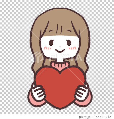 Illustration of a shy girl holding a heart Illustration of a shy girl holding a heart 134420912