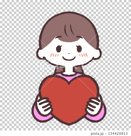 Illustration of a shy woman holding a heart Illustration of a shy woman holding a heart 134420913