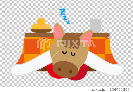 こたつでくつろぐ馬のかわいい年末年始イラスト 134421392