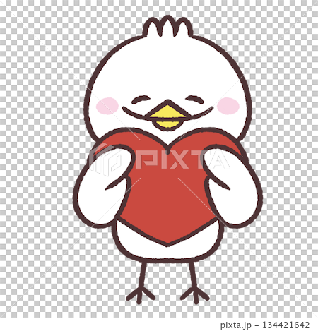 Illustration of a smiling white bird holding a heart Illustration of a smiling white bird holding a heart 134421642
