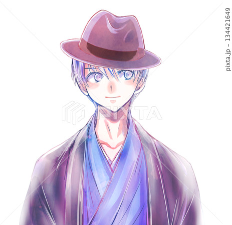 和服を着た男性　帽子　ほほ笑み 134421649