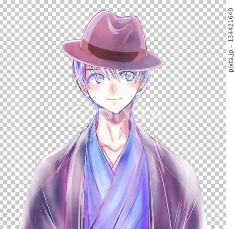 和服を着た男性　帽子　ほほ笑み 134421649