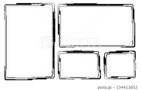 HUD frames black user interface elements set design modern technology futuristic control panel screen digital hologram window gaming menu touching cyber monitor set white background vector 134421652