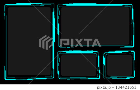 HUD frames blue grey user interface elements design modern technology futuristic control panel screen digital hologram window gaming menu touching cyber monitor set on black background vector HUD frames blue grey user interface elements design modern technology futuristic control panel screen digital hologram window gaming menu touching cyber monitor set on black background vector 134421653
