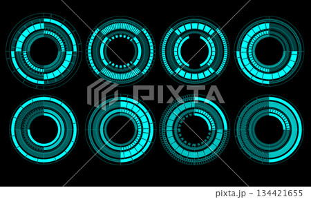 Set of sci fi blue circle user interface elements technology futuristic design modern creative on black background vector 134421655