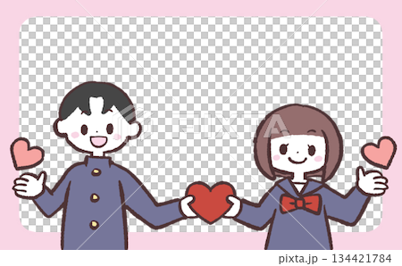 学生服を着た男女がハートを持つイラスト 134421784