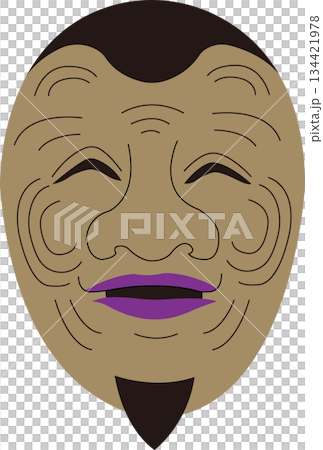 微笑む年配男性の能面 微笑む年配男性の能面 134421978