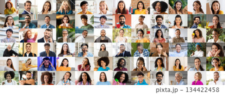 A vibrant collection of diverse individuals smiling and expressing joy, highlighting the beauty of diversity in everyday life. Each person adds to the rich tapestry of human connection. 134422458