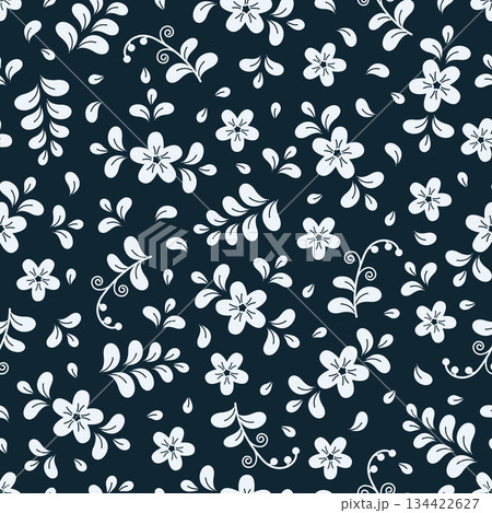Seamless pattern of abstract patterns of flowers and plants. Cartoon traditional Slavic pattern background. 134422627