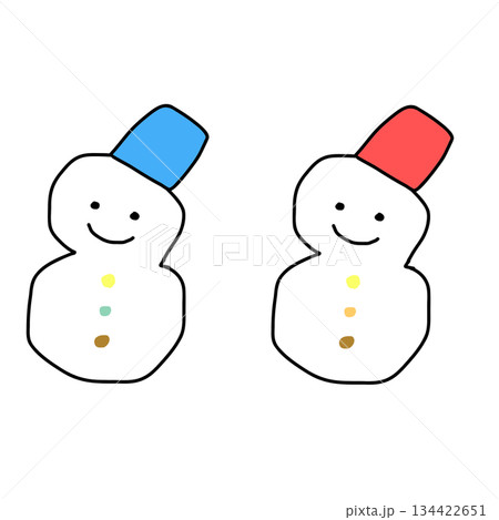 素朴でかわいい点目の雪だるまペア（手書き風イラスト） 134422651