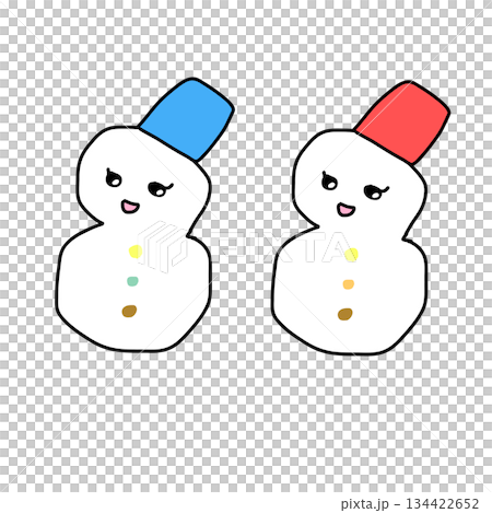一對眼睛閃閃發光的可愛雪人(手繪風格插圖) 一對眼睛閃閃發光的可愛雪人(手繪風格插圖) 134422652