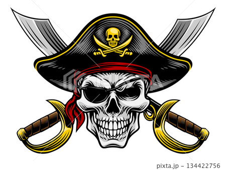 Skull Pirate Crossbones Cross Cutlass Swords 134422756