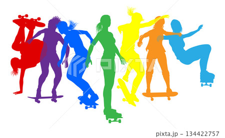Women Silhouettes Female Skateboarder Girls Group 134422757