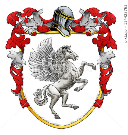 Coat of Arms Crest Pegasus Horse Heraldry Shield Coat of Arms Crest Pegasus Horse Heraldry Shield 134422763