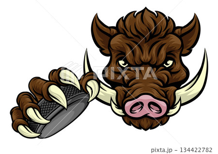 Boar Wild Hog Razorback Warthog Pig Hockey Mascot 134422782