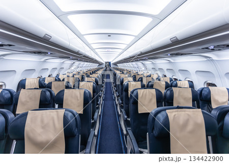 Inside empty passenger airplane cabin Inside empty passenger airplane cabin 134422900