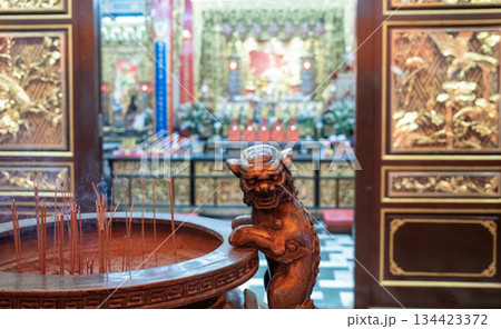 the lion dog in the Sanfong temple. It's a Taoist temple originally built in the early 1600s the lion dog in the Sanfong temple. It's a Taoist temple originally built in the early 1600s 134423372