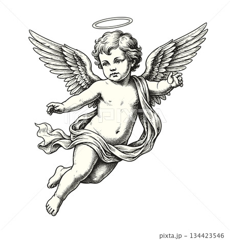 Vintage Drawing Of Baby Cupid 134423546