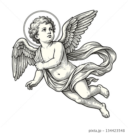 Vintage Drawing Of Baby Cupid Vintage Drawing Of Baby Cupid 134423548