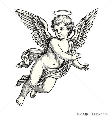 Vintage Drawing Of Baby Cupid 134423550