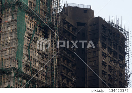 exterior of Wang Fuk Court after the fatal blaze in TaiPo, is where a  No.5 alarm blaze  134423575