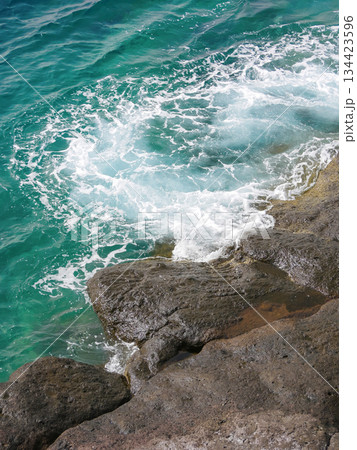 Atlantic Waves Crashing on Volcanic Rocky Coast of Tenerife 134423596