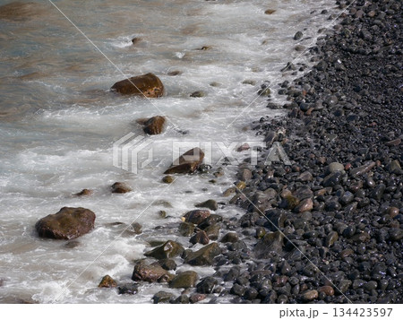 Atlantic Waves Crashing on Volcanic Rocky Coast of Tenerife 134423597