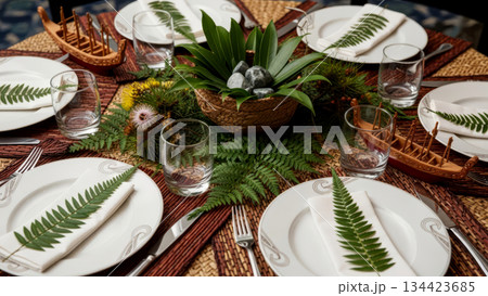Waitangi Day table setting with fern, native...のイラスト素材 [134423685] - PIXTA