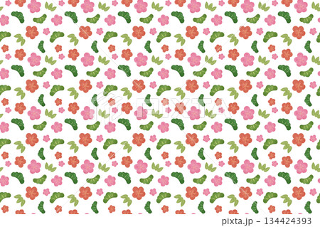 松竹梅 水彩シームレスパターン 和柄 正月 縁起物 背景素材 デザイン素材 134424393
