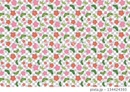 松竹梅 水彩シームレスパターン 和柄 正月 縁起物 背景素材 デザイン素材 134424393