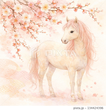 桜の花をテーマにした、午のイラスト 134424396