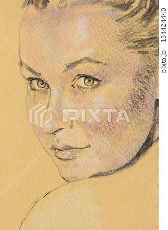 female portrait, pencil drawing illustration, sketch 134424440