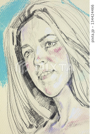 female portrait, pencil drawing illustration, sketch female portrait, pencil drawing illustration, sketch 134424466