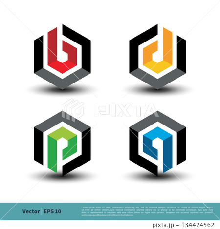 Set Hexagon B D P Q Letter Logo Vector Template Illustration Design. Vector EPS 10. 134424562